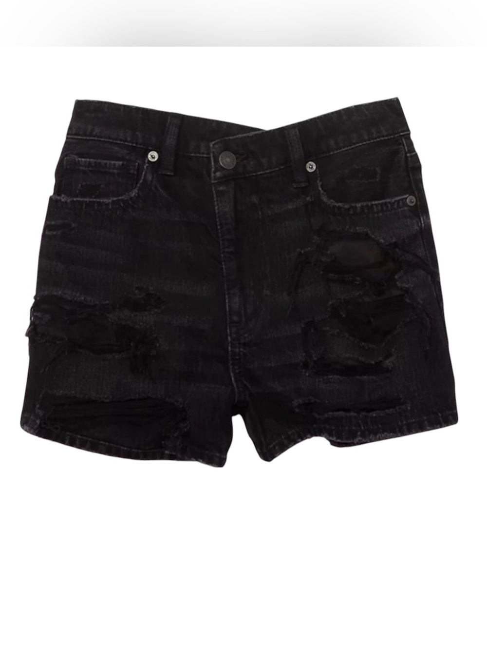American Eagle Crossover Mom Jean Shorts Black Distressed Size 8 NWT